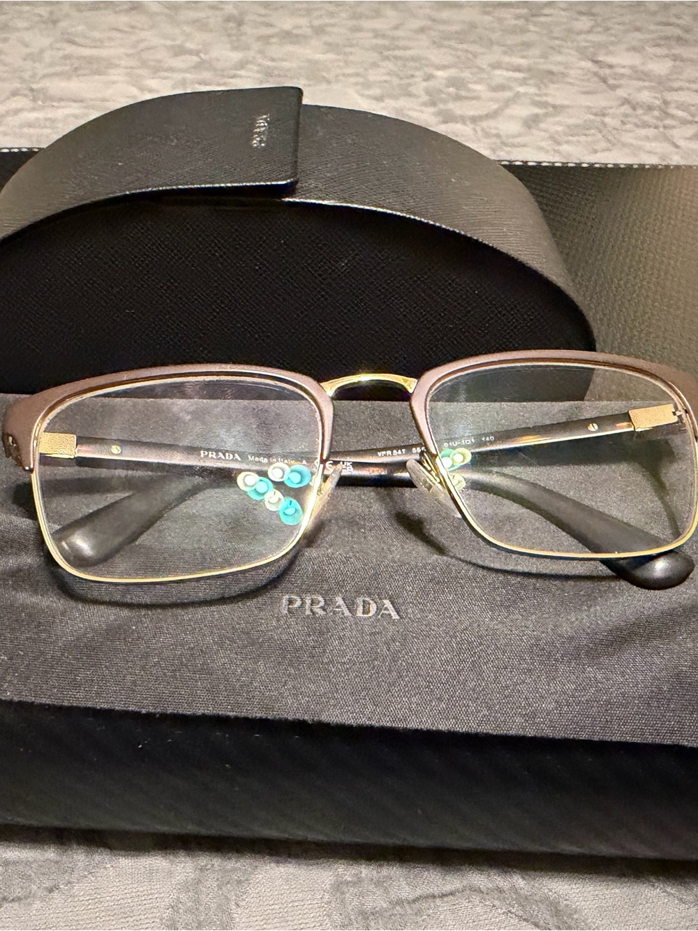 Prada Men's Brown and Gold Square Metal-Trim Eyeglasses